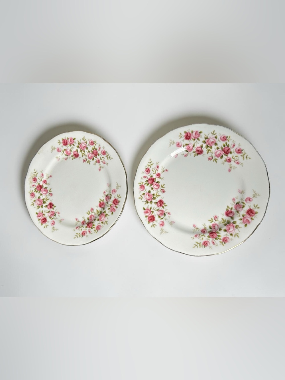 Vintage Queen Anne Fine Bone China “Cascade Roses” Plates Made in England Set 2
